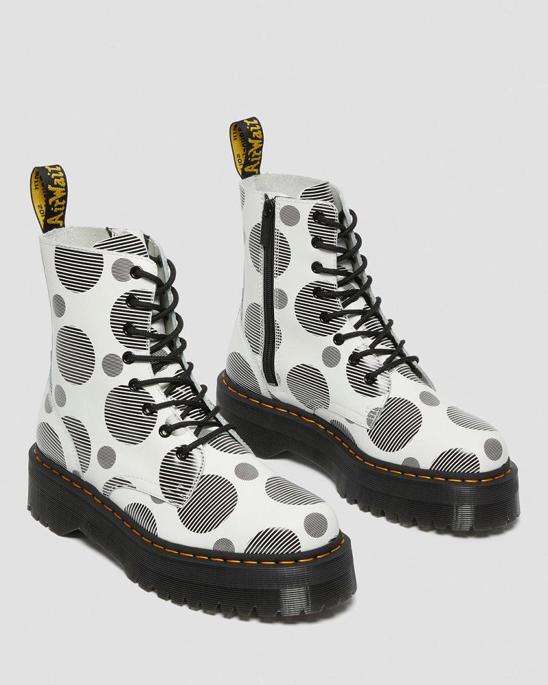 Men's Dr Martens Jadon Polka Dot Smooth Leather Platform Boots White | AU 558QMA